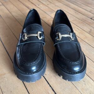 Steve Madden Black Loafers with Gold Buckle